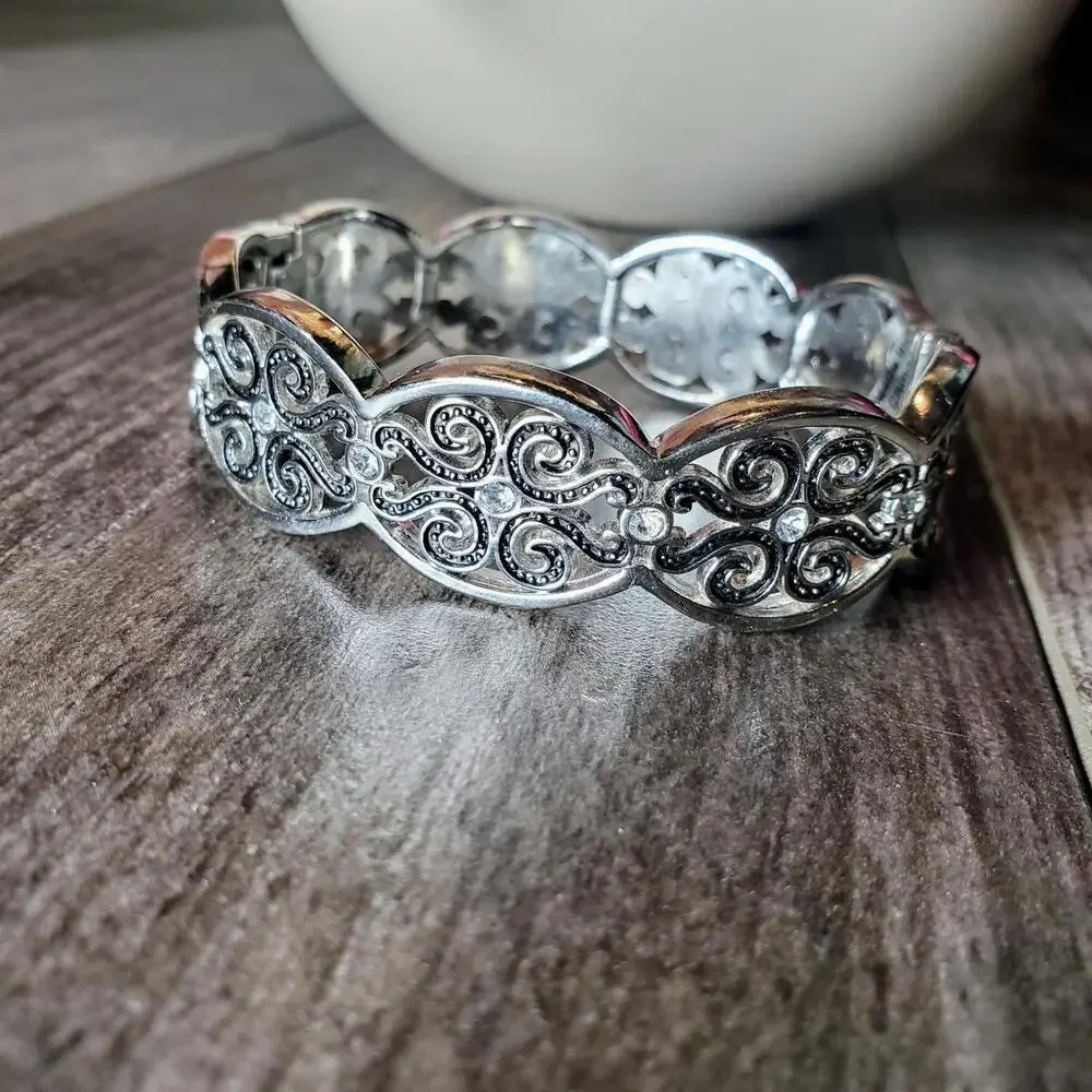 Silvertone Crystal Hinged Metal Women's Bracelet